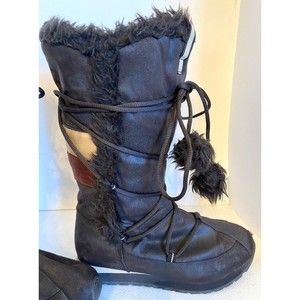 Bakers Boots Women’s 7 / 37 Brown Fur Zip Up Lace Up‎ Insulated Mid Calf Winter